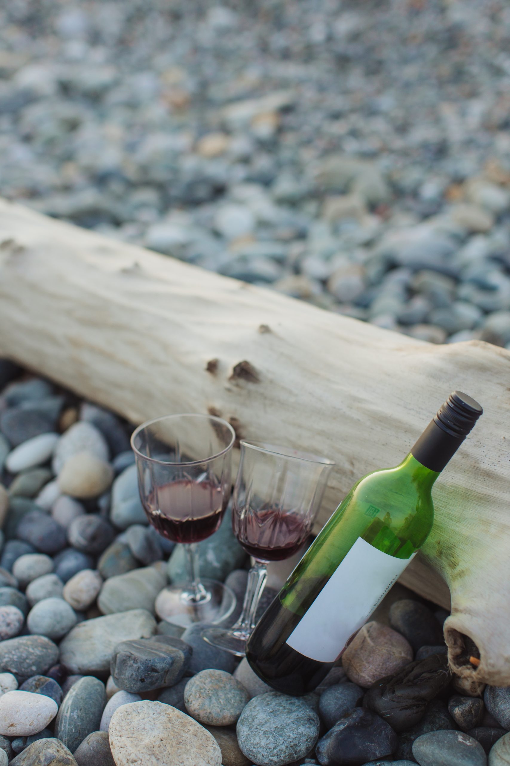 Red wine on a romantic beach Valentine's Day date