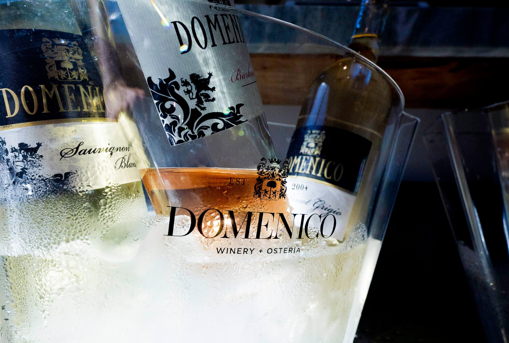 Rose and white domenico wine in an ice bucket at Domenico WInery vinyards