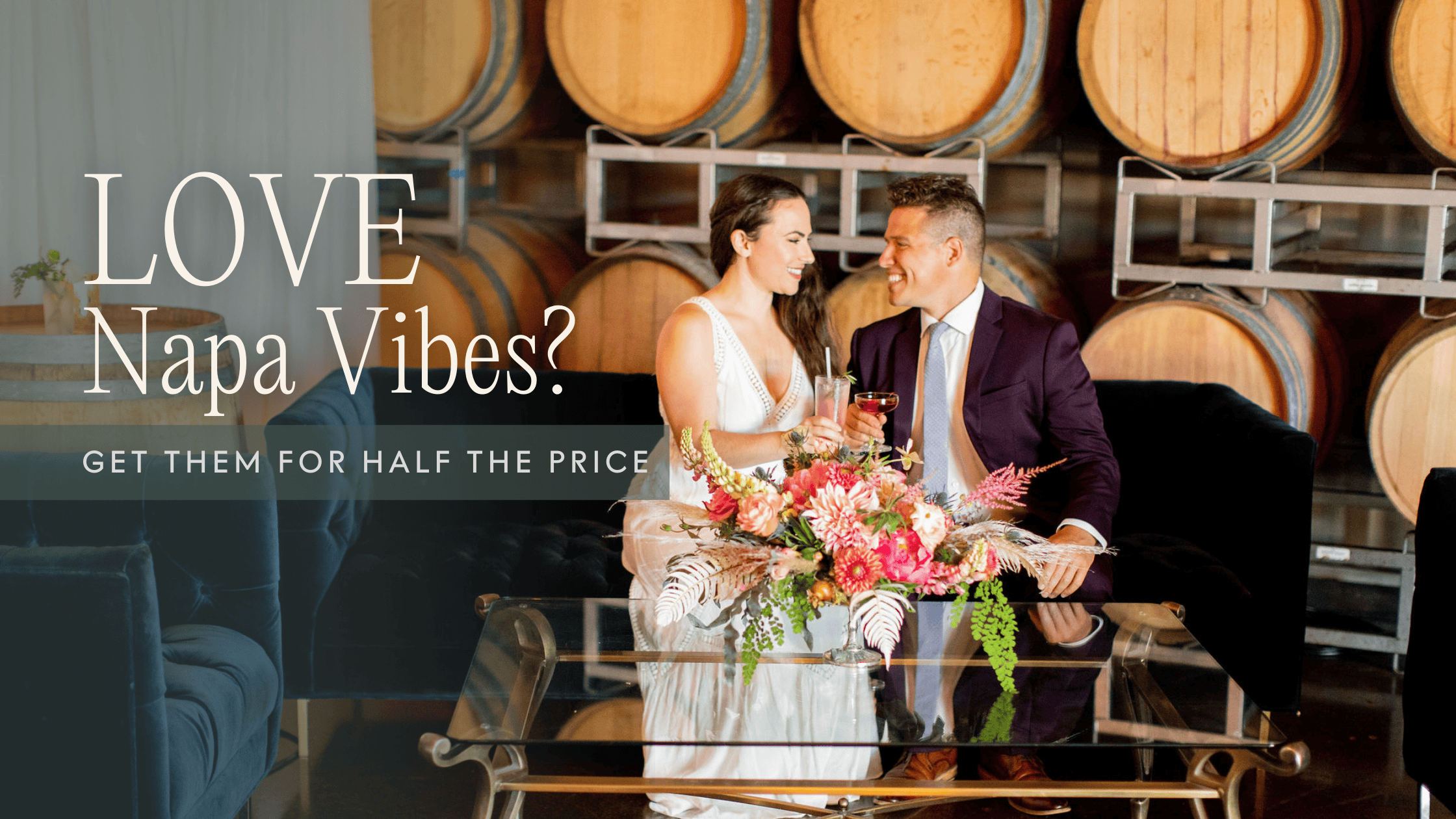 The Napa Valley Wedding: Find Value with Reason | Domenico Winery A couple at Domencio Winery seated on a couch on the day of their wedding