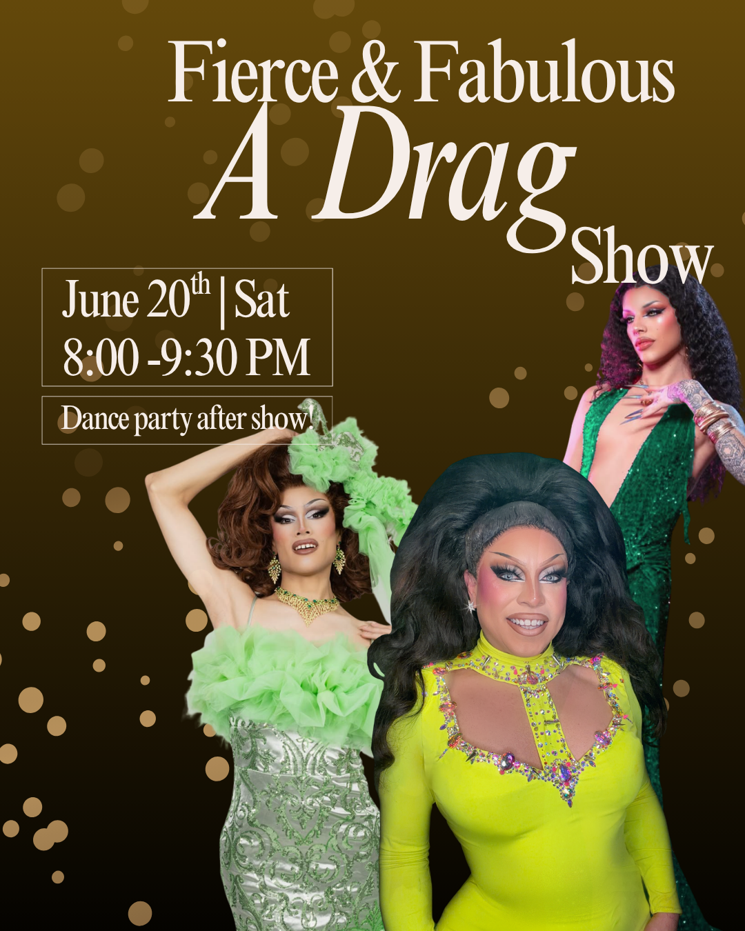 A banner for Fierce and Fabulous drag show hosted at Domenico Winery San Carlos on the 20th of June between 8PM to 9:30 PM